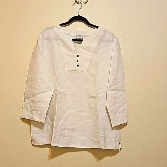 Hot Cotton Crisp White Linen  Tunic L - Picture 1 of 12